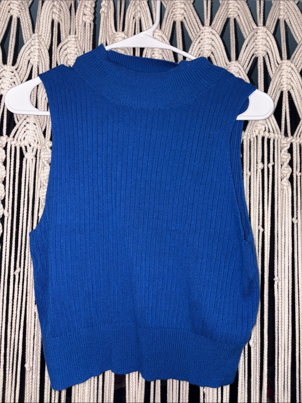 Sleeveless Rib Knit Mock Neck Sweater